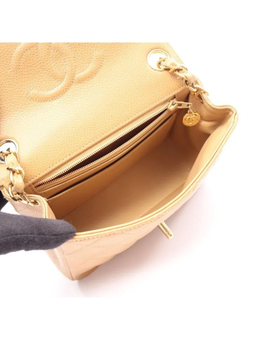 Chanel Shoulder Bag Mini Quilted Beige Calfskin Chain
